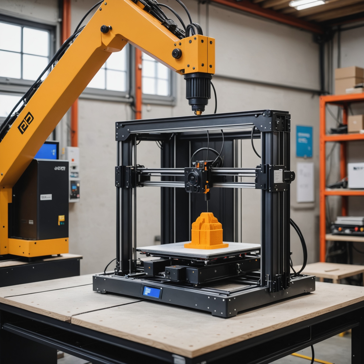 3D Construction Printer Printing a Building