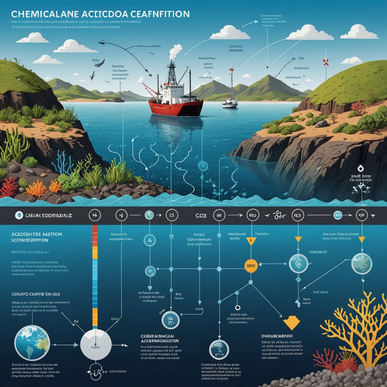 Chemical process of ocean acidification infographic Chemical process of ocean acidification infographic