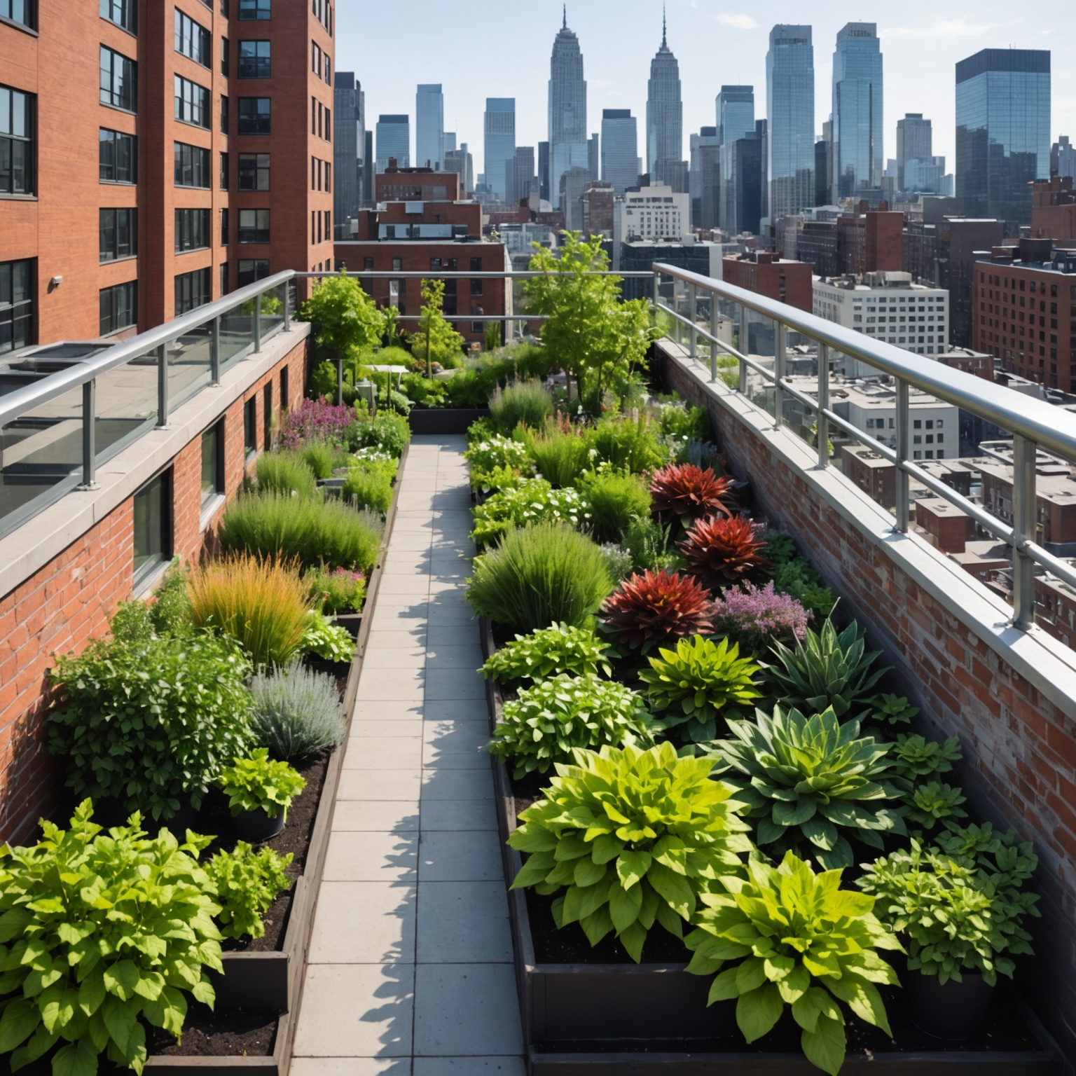 City rooftop gardens with diverse plants City rooftop gardens with diverse plants