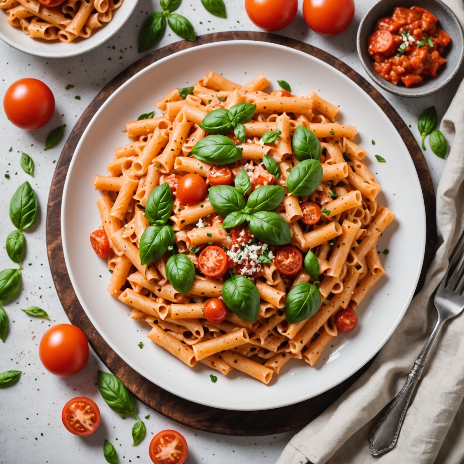 Creamy Tomato Basil Pasta on Plate Creamy Tomato Basil Pasta on Plate