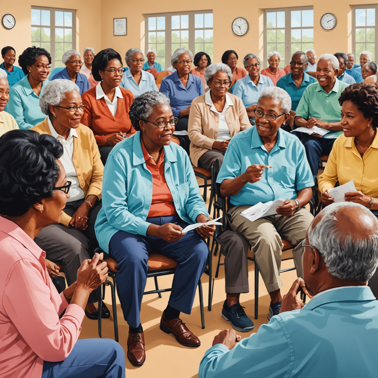 Elderly discussing pension reforms Elderly discussing pension reforms