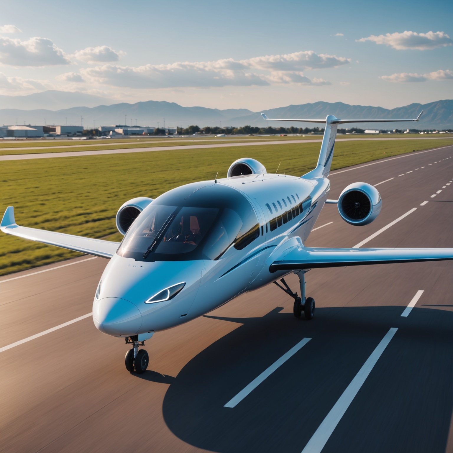 Electric passenger aircraft taking off Electric passenger aircraft taking off