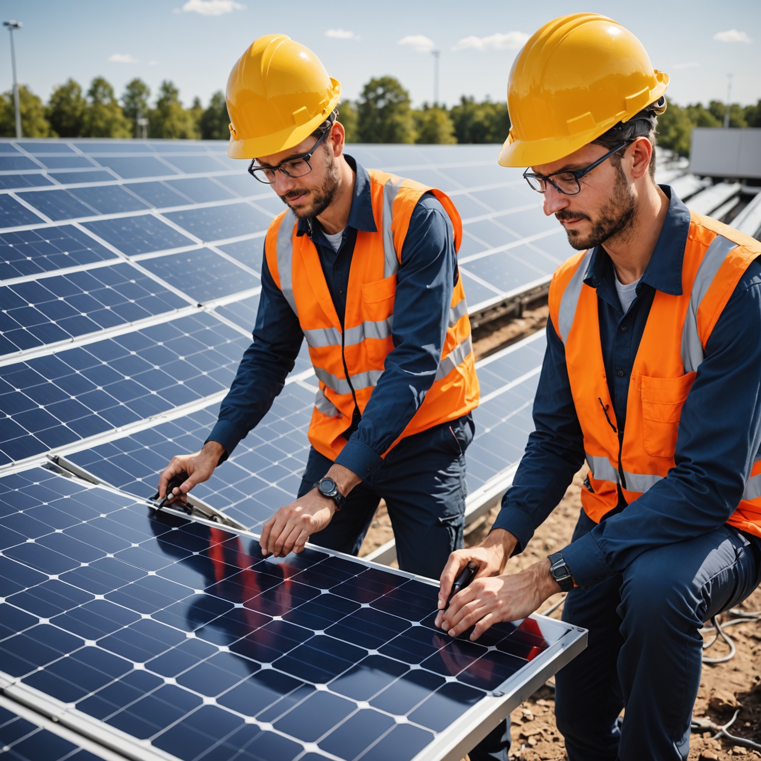 Engineers Working on Solar Panels Engineers Working on Solar Panels