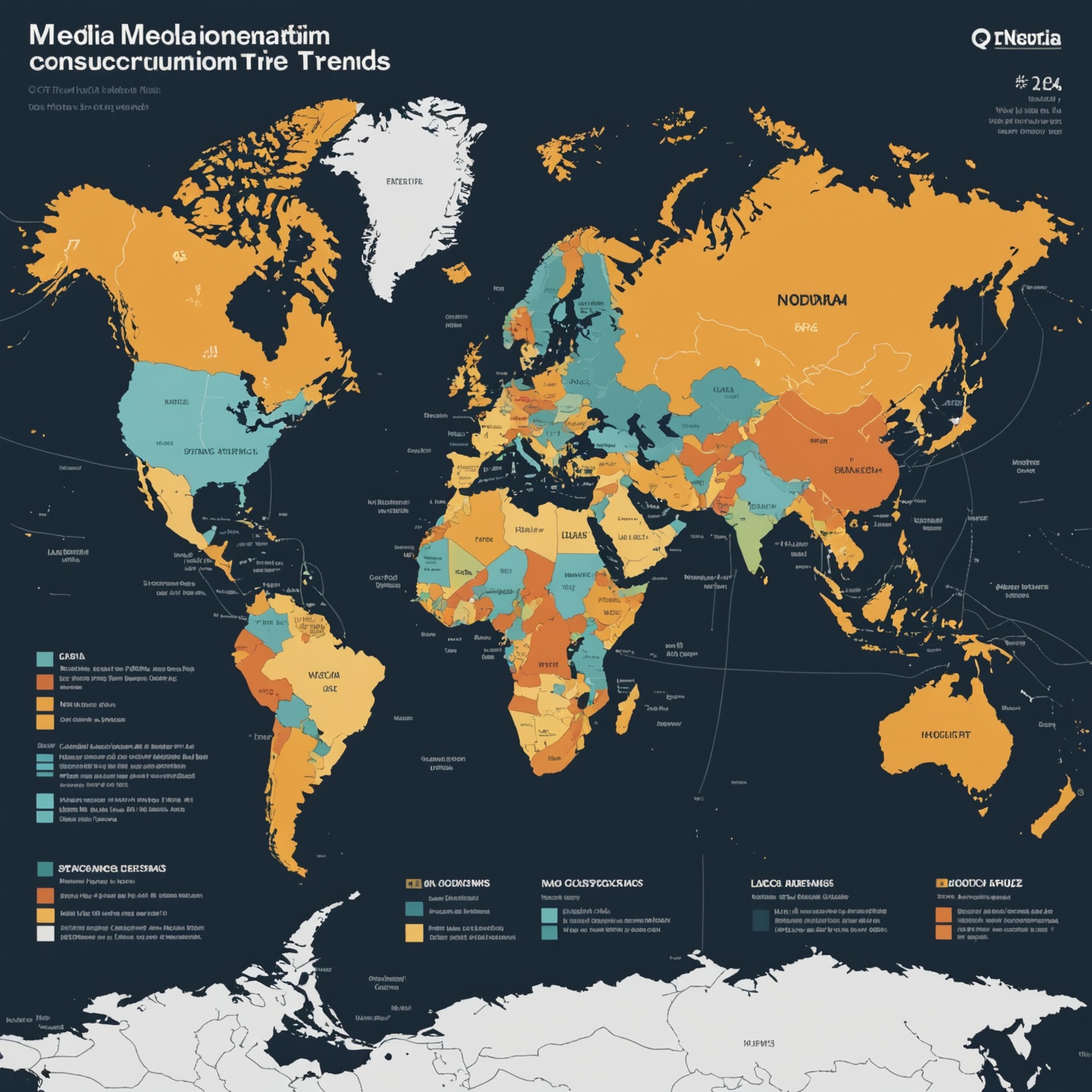 Global map highlighting different media consumption trends Global map highlighting different media consumption trends