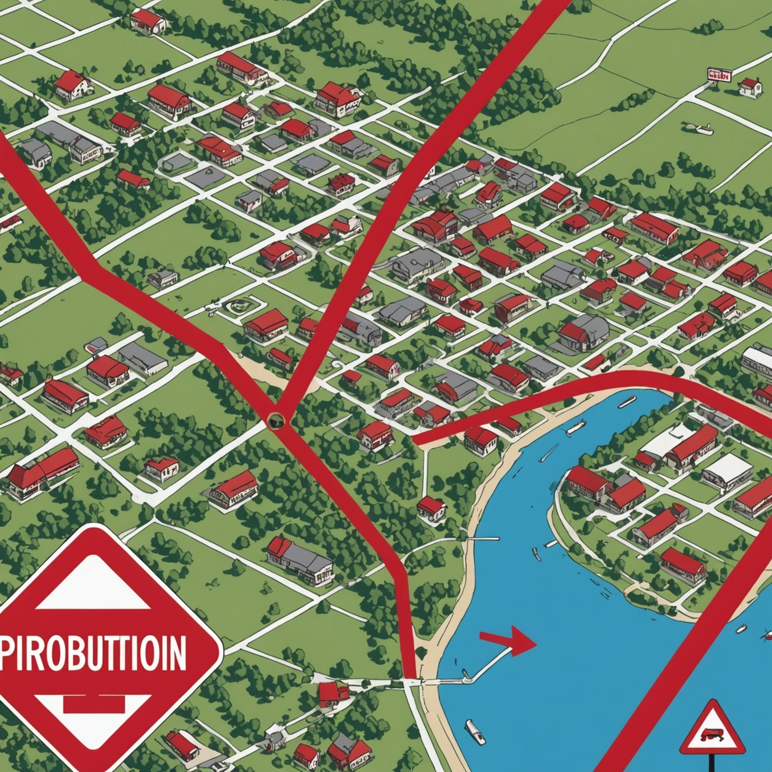 Illustrated map of a town with Christmas ban
