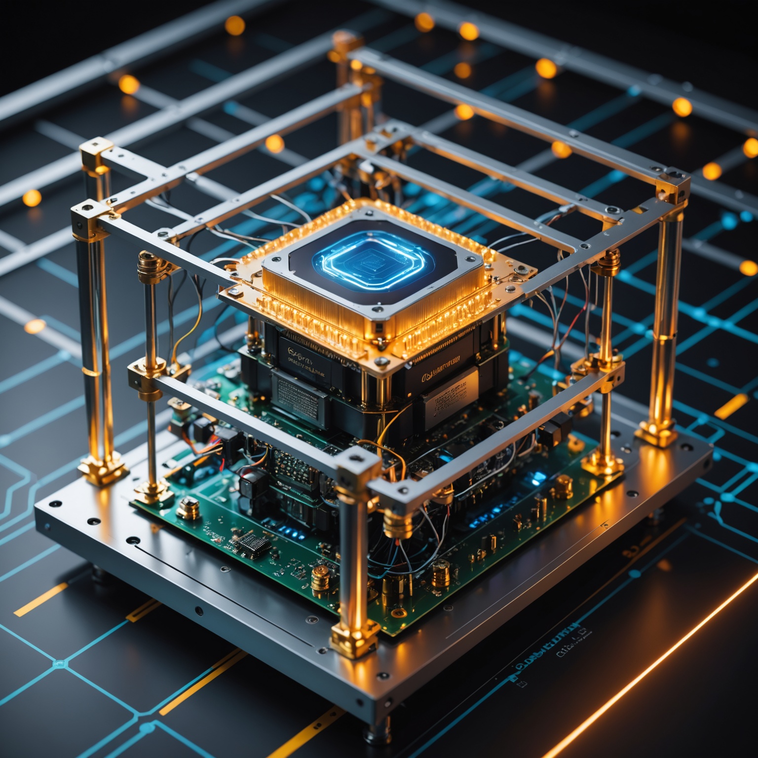 Illustration of light-based quantum computing core Illustration of light-based quantum computing core