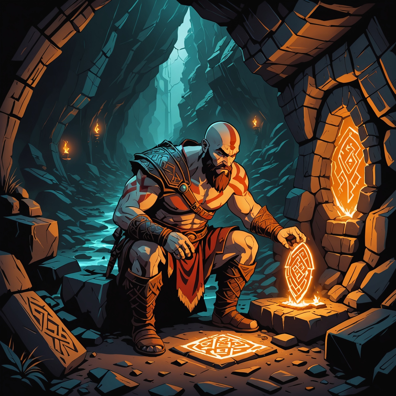 Kratos exploring hidden cave