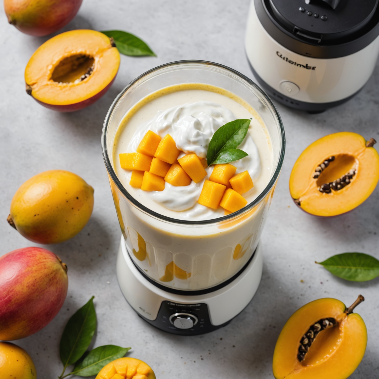 Mangoes and Yogurt in Blender Mangoes and Yogurt in Blender