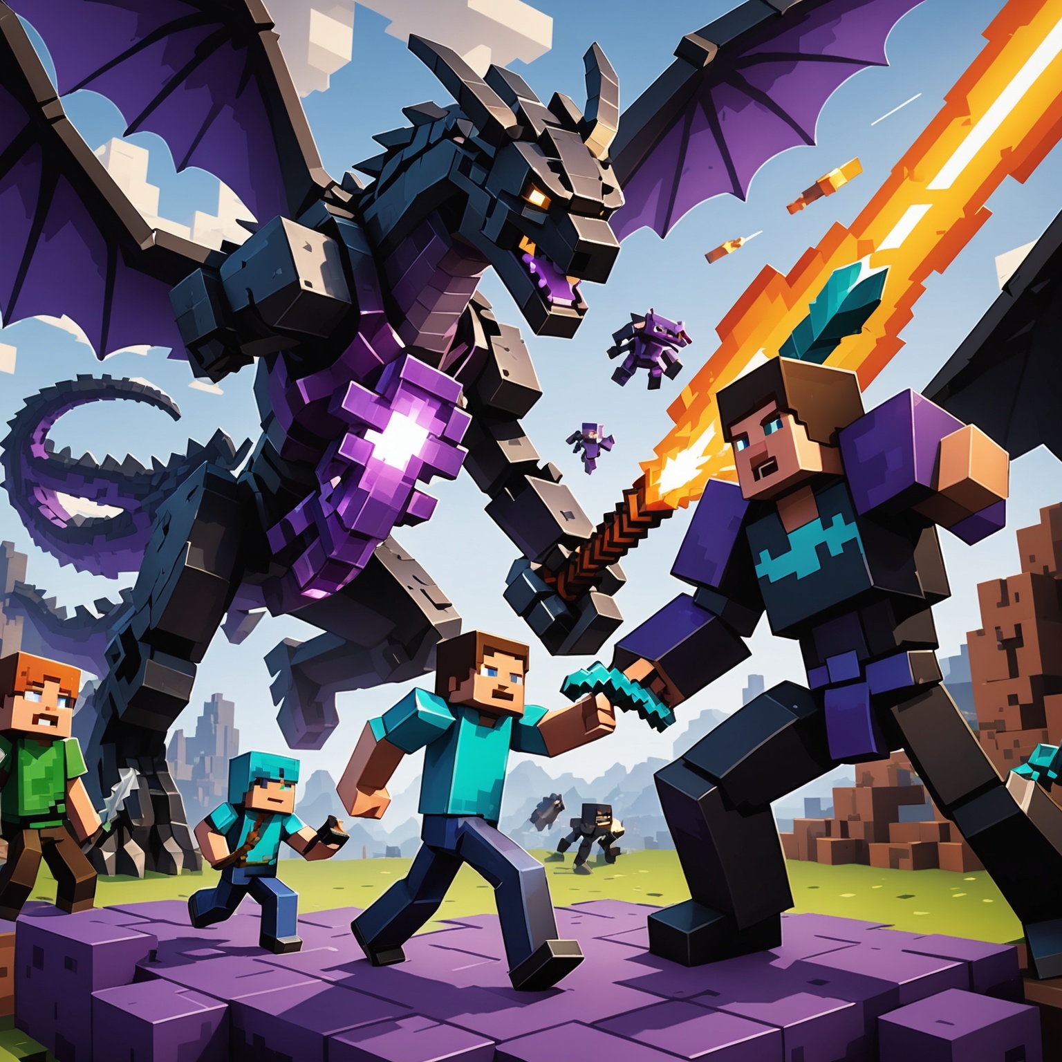 Minecraft player battling the Ender Dragon