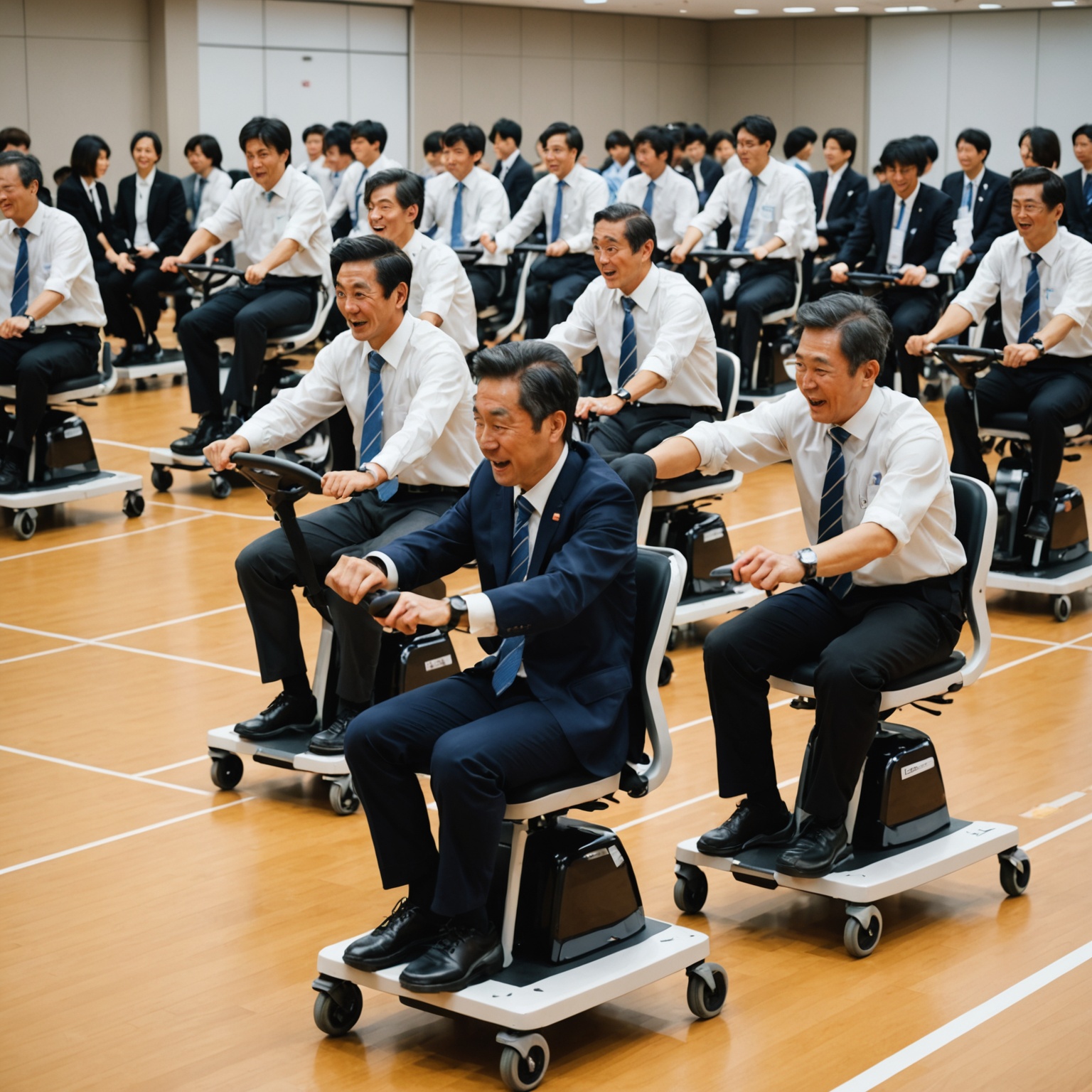 Participants in the office chair race