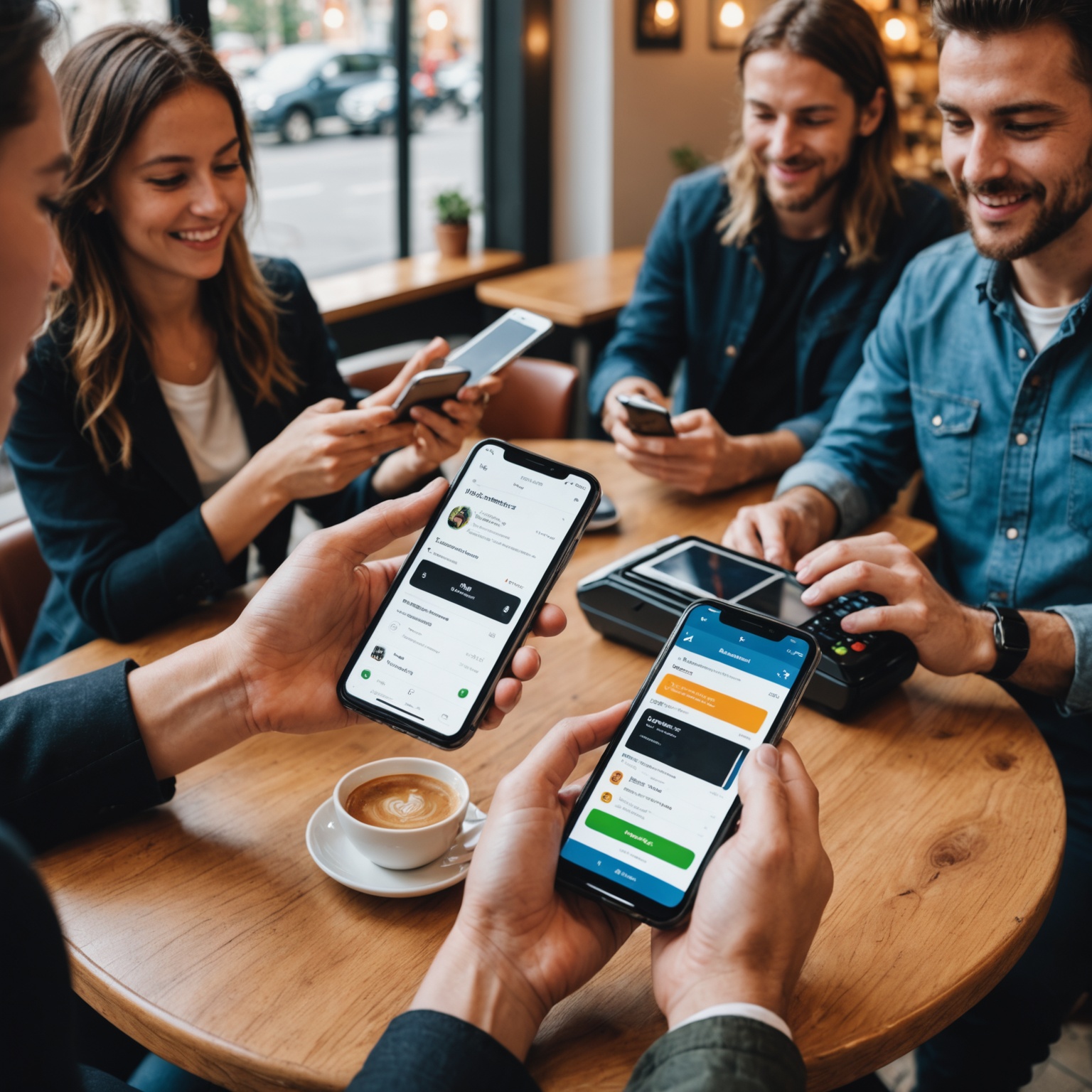 People Using Digital Wallets at Cafe