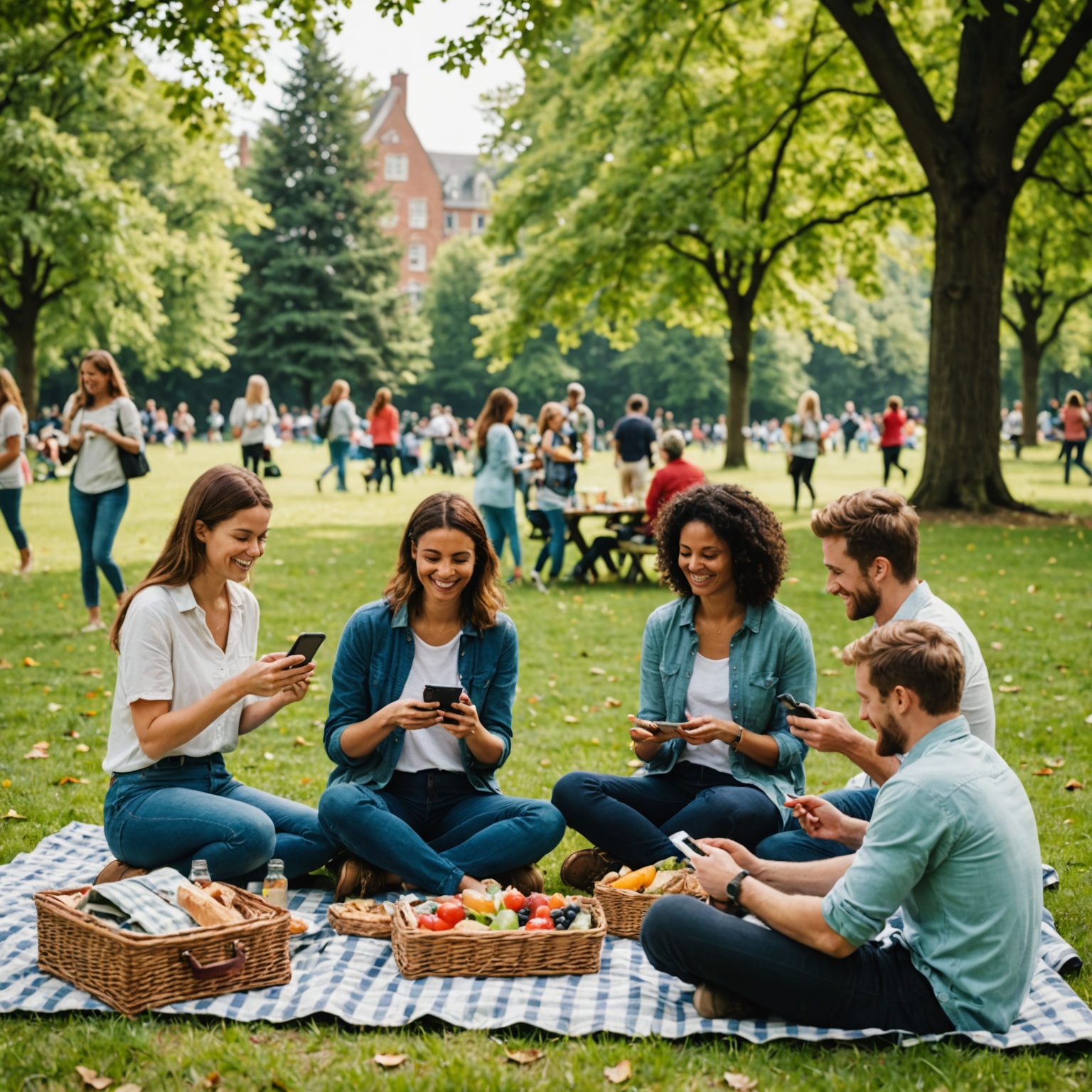 People enjoying offline time in park