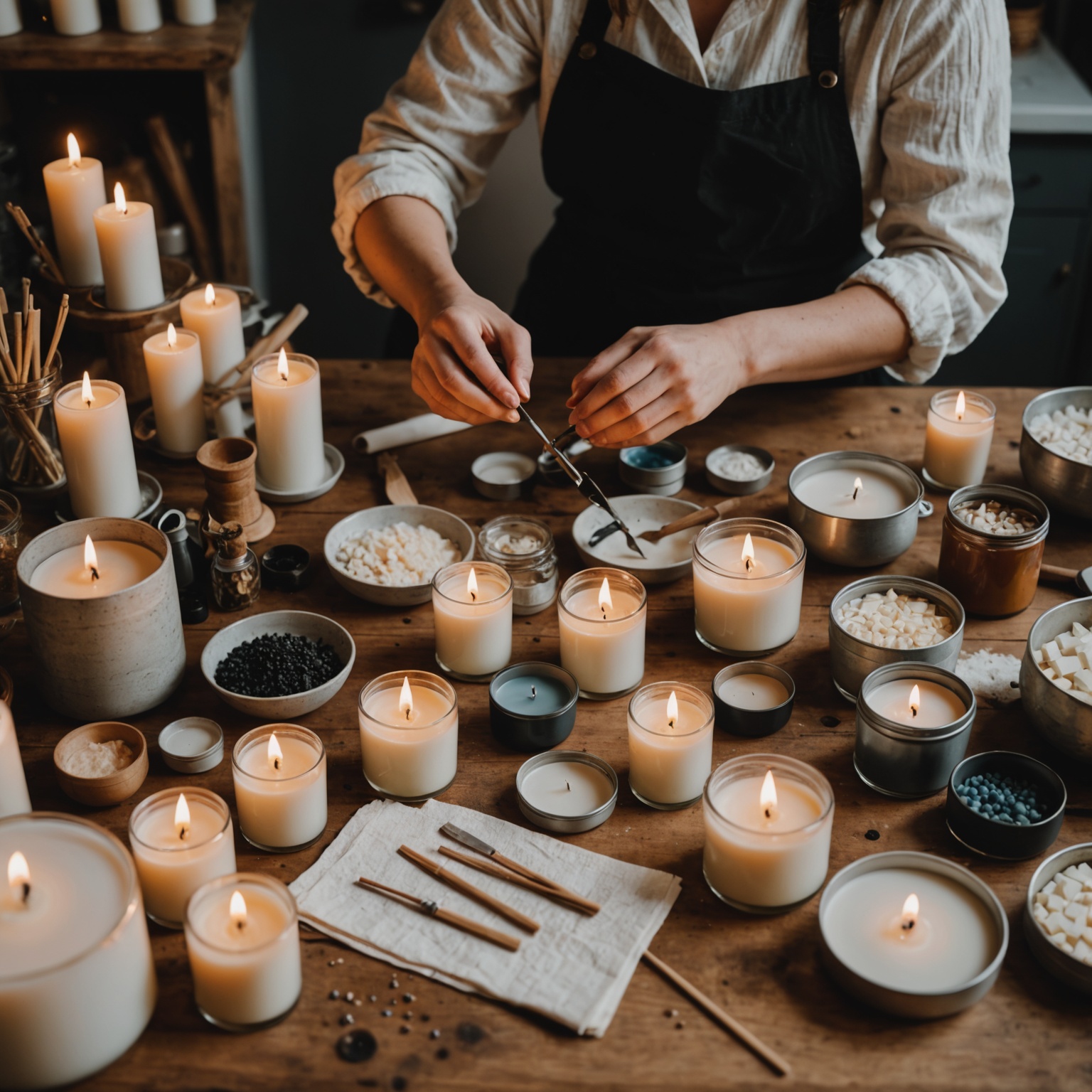 Person crafting candles at home