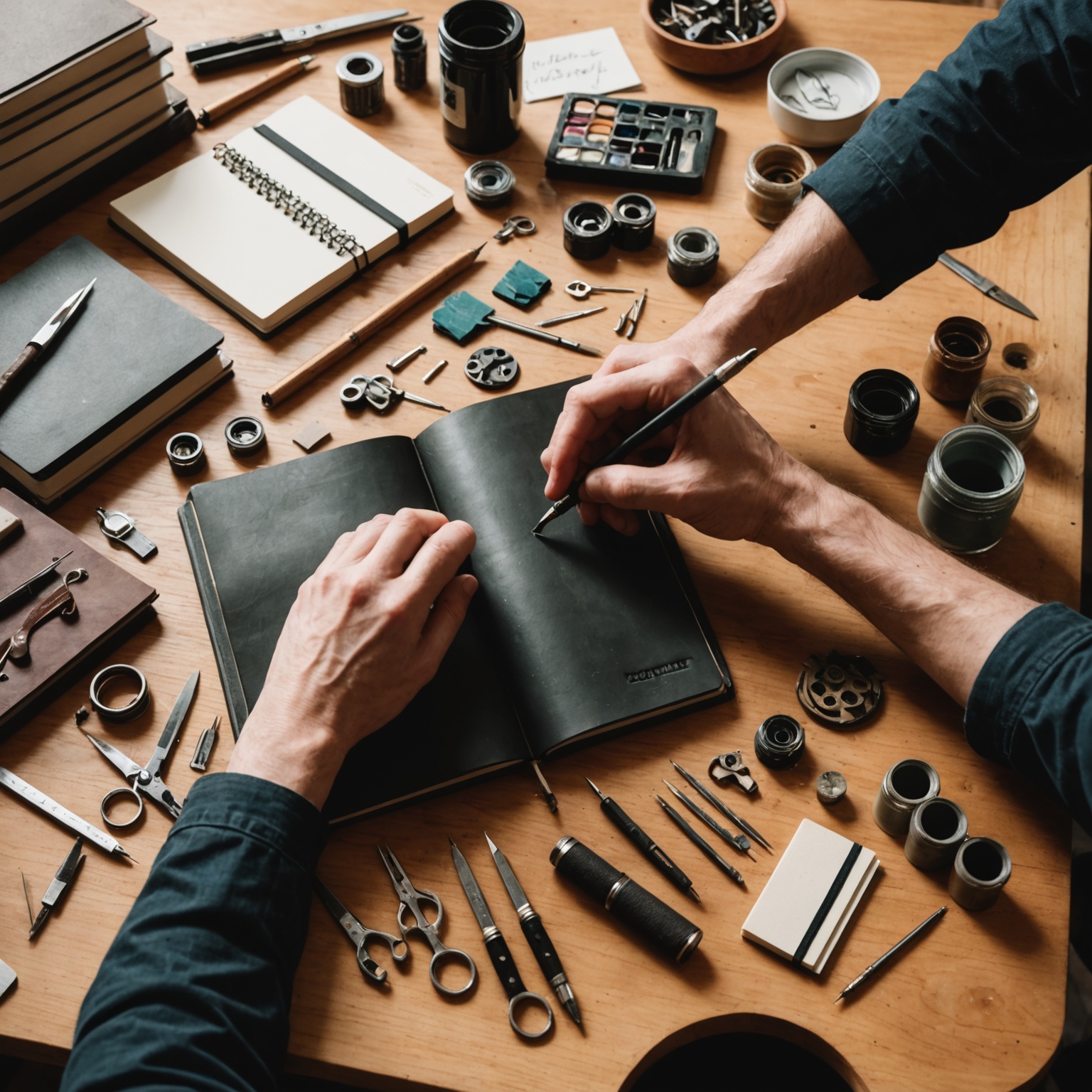 Person crafting custom notebook
