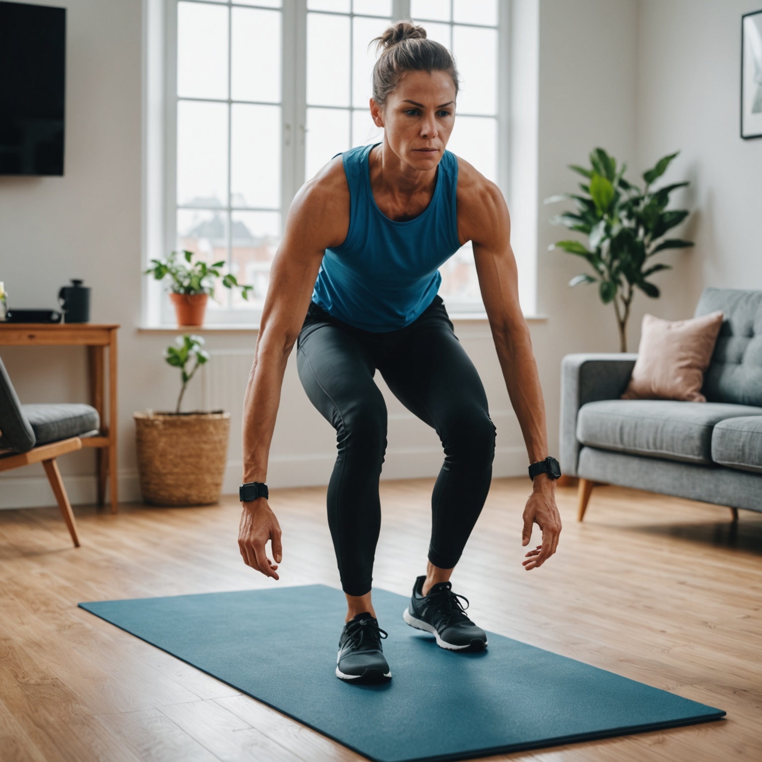 Person performing HIIT at home Person performing HIIT at home