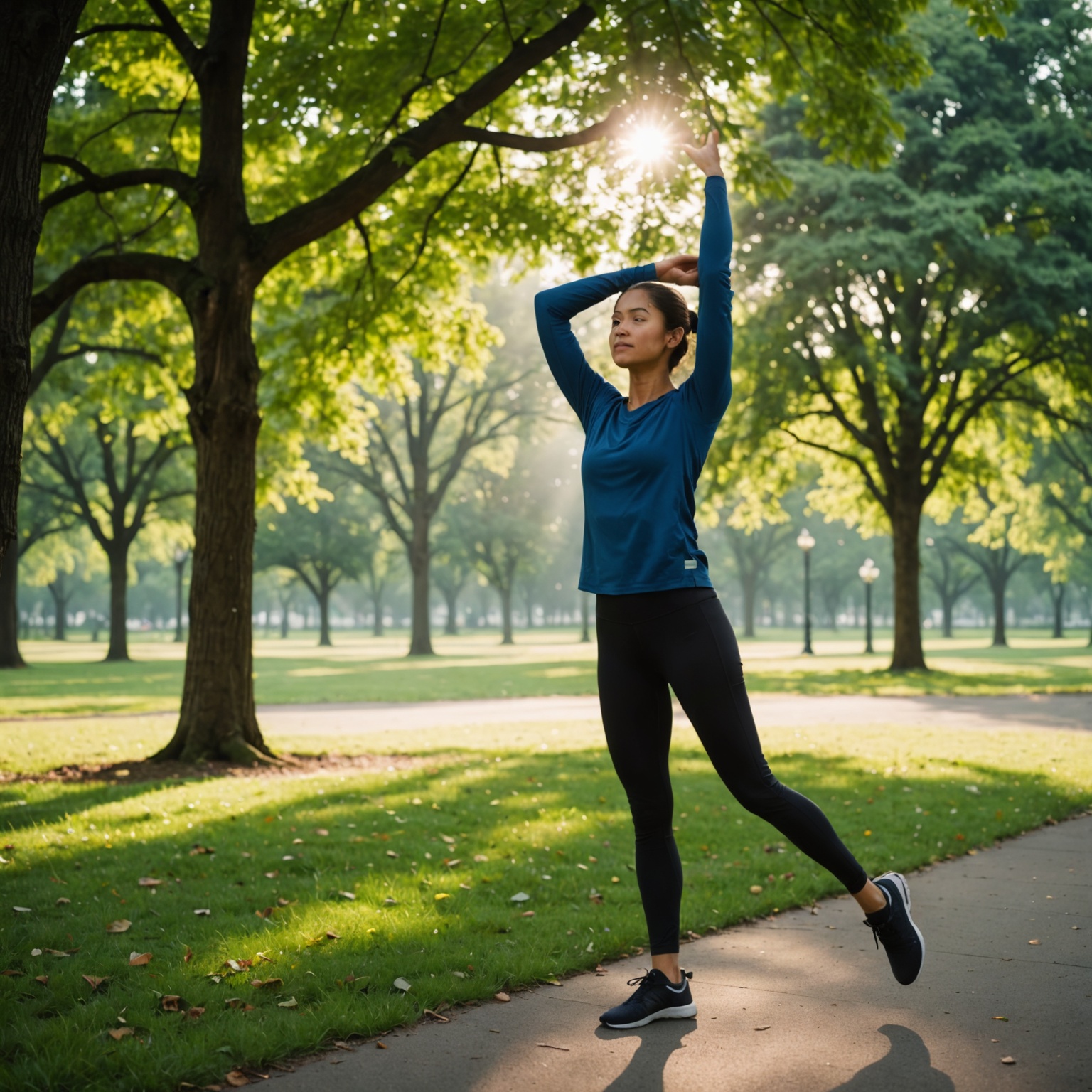 Person stretching in park