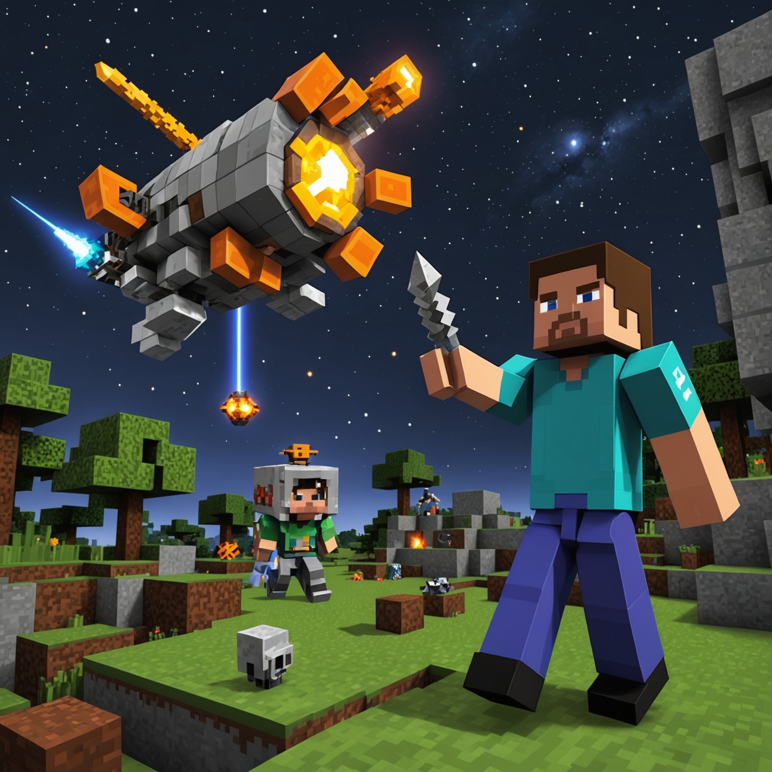 Player building spacecraft in Minecraft Galacticraft mod