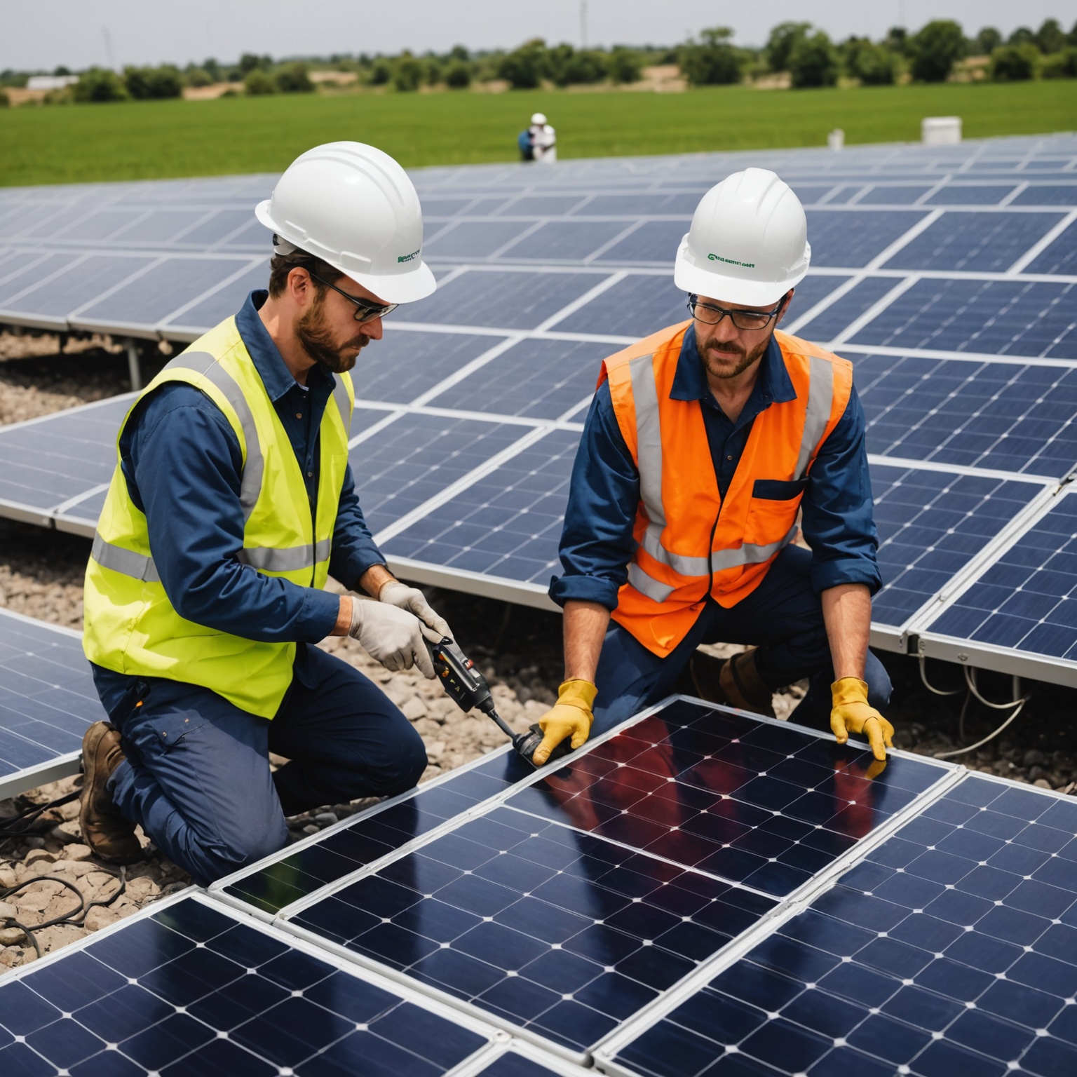 Technicians Installing Solar Panels Technicians Installing Solar Panels