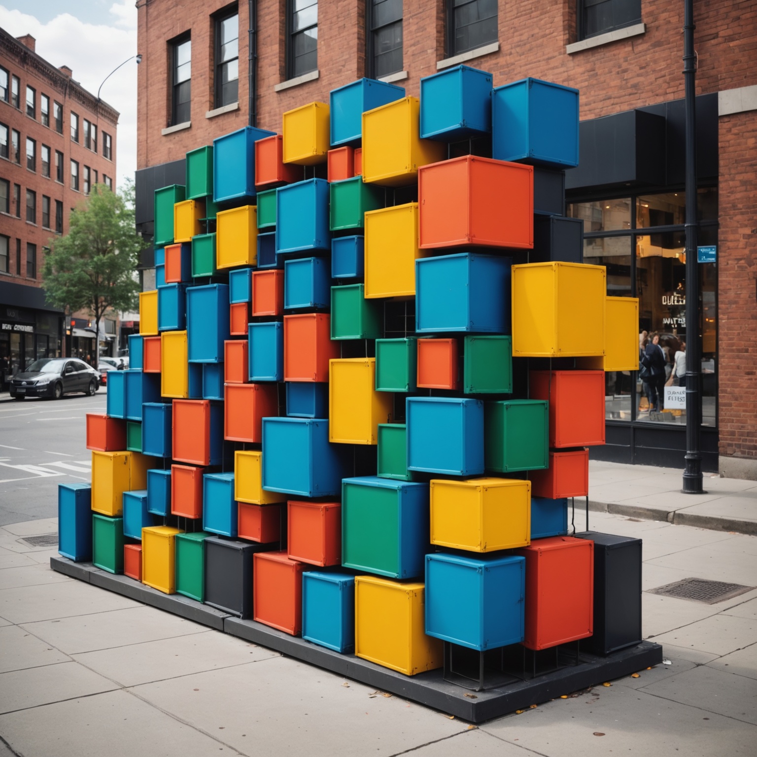 Vibrant upcycled art installation in urban setting Vibrant upcycled art installation in urban setting